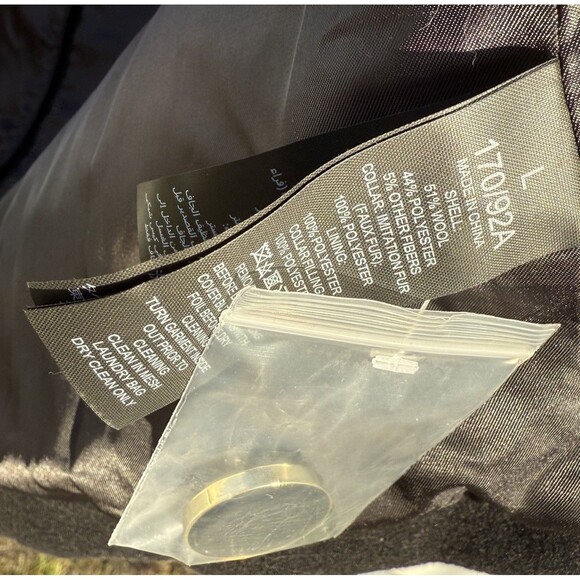 Kate Spade Wool Blend pea Coat Removable Faux Fur Collar Black NWT $320 Large - Picture 10 of 15